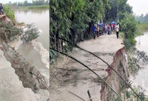 সদরের কাগমারী-তোরাপগঞ্জ সংযোগ সড়ক বন্যার পানিতে ভেঙে গেছে: দুর্ভোগ চরমে