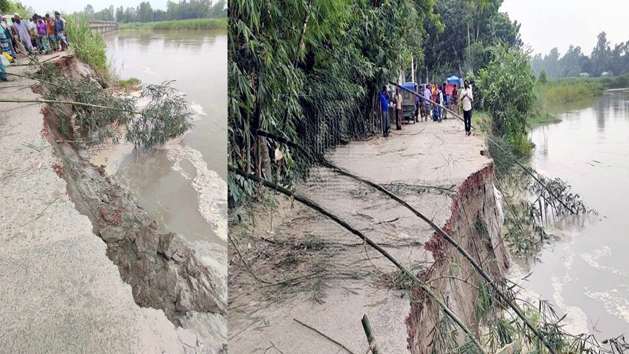 সদরের কাগমারী-তোরাপগঞ্জ সংযোগ সড়ক বন্যার পানিতে ভেঙে গেছে: দুর্ভোগ চরমে